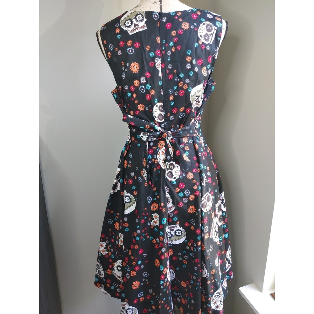 Retro Fit To Flare Womens XL 50s Rockabilly Pinup Day of the Dead Dress New - Picture 2 of 5